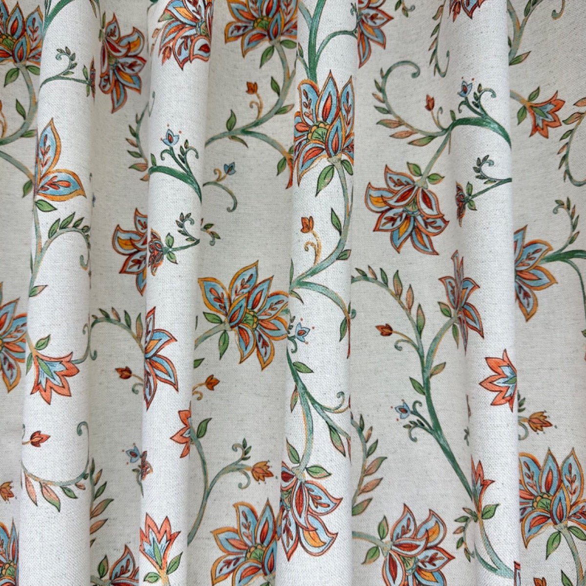 Prestigious Textiles Kentwell Ginger floral cotton linen fabric from the Greenhouse collection gathered