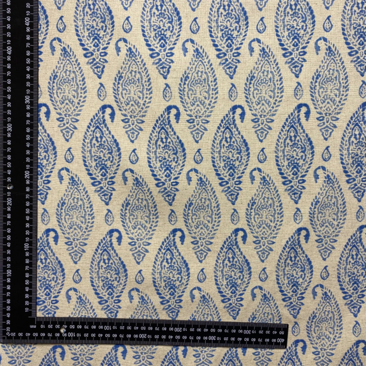 Prestigious Textiles Wollerton Cornflower paisley cotton linen fabric from the Greenhouse collection scale