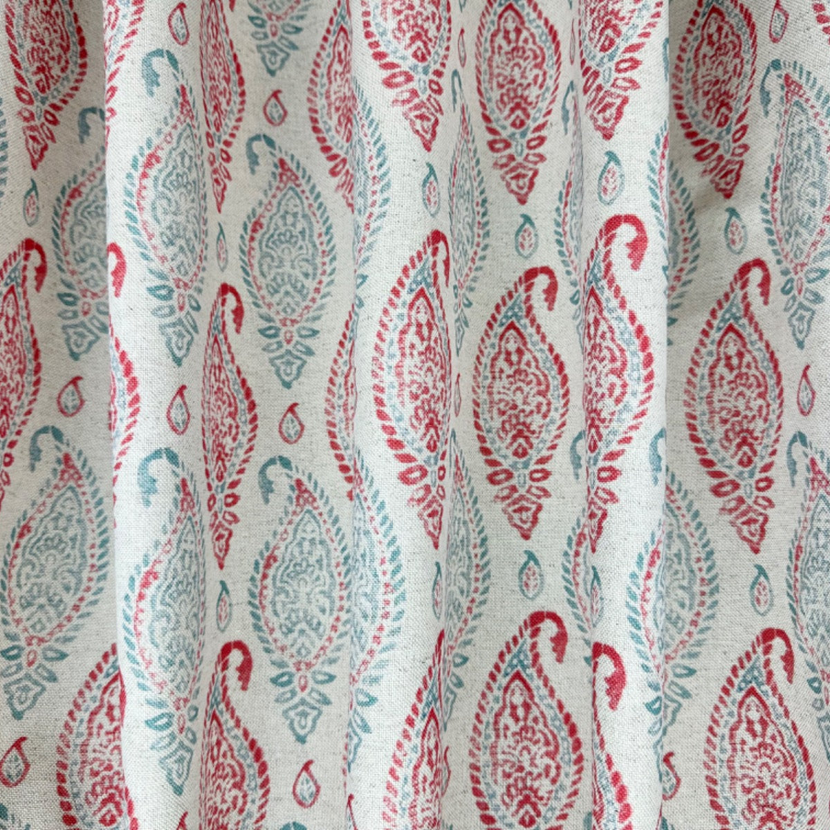 Prestigious Textiles Wollerton Poppy paisley cotton linen fabric from the Greenhouse collection Gathered