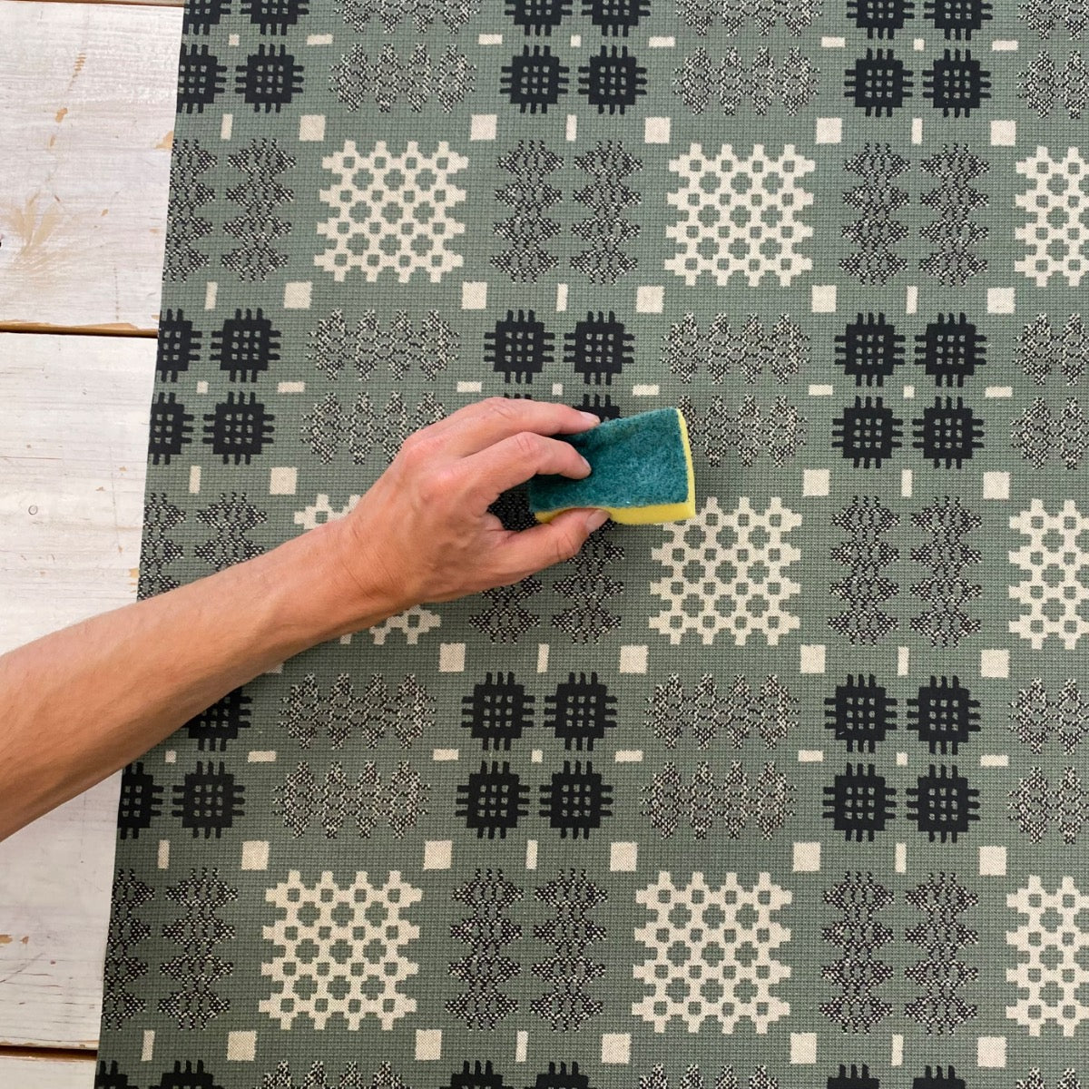 S105 Welsh Blanket Oilcloth Sage Wipeable Tablecloth