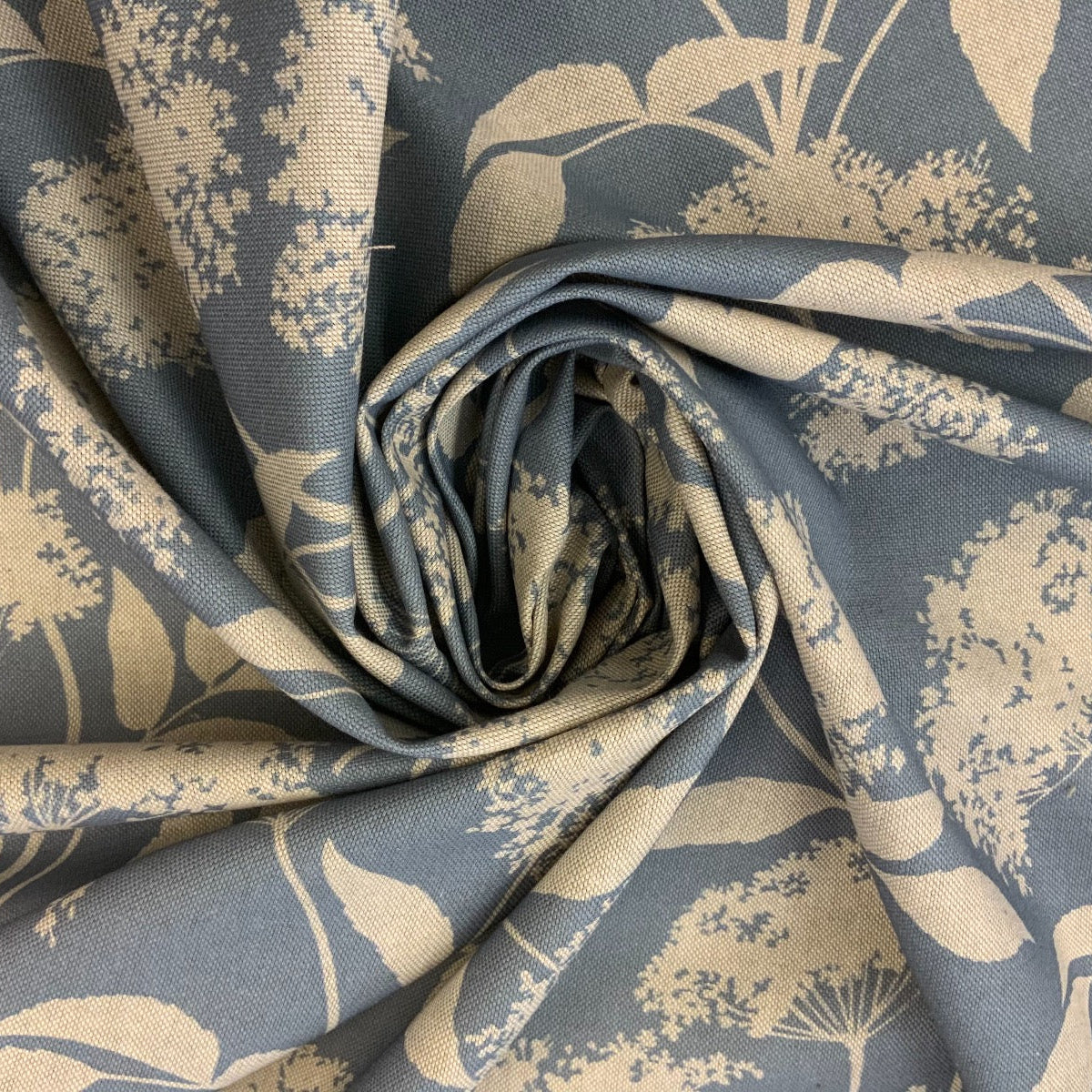 S184 Elderflower Blue Fabric Gathered