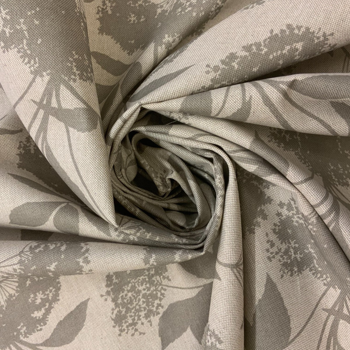 S185 Elderflower Taupe Fabric gathered