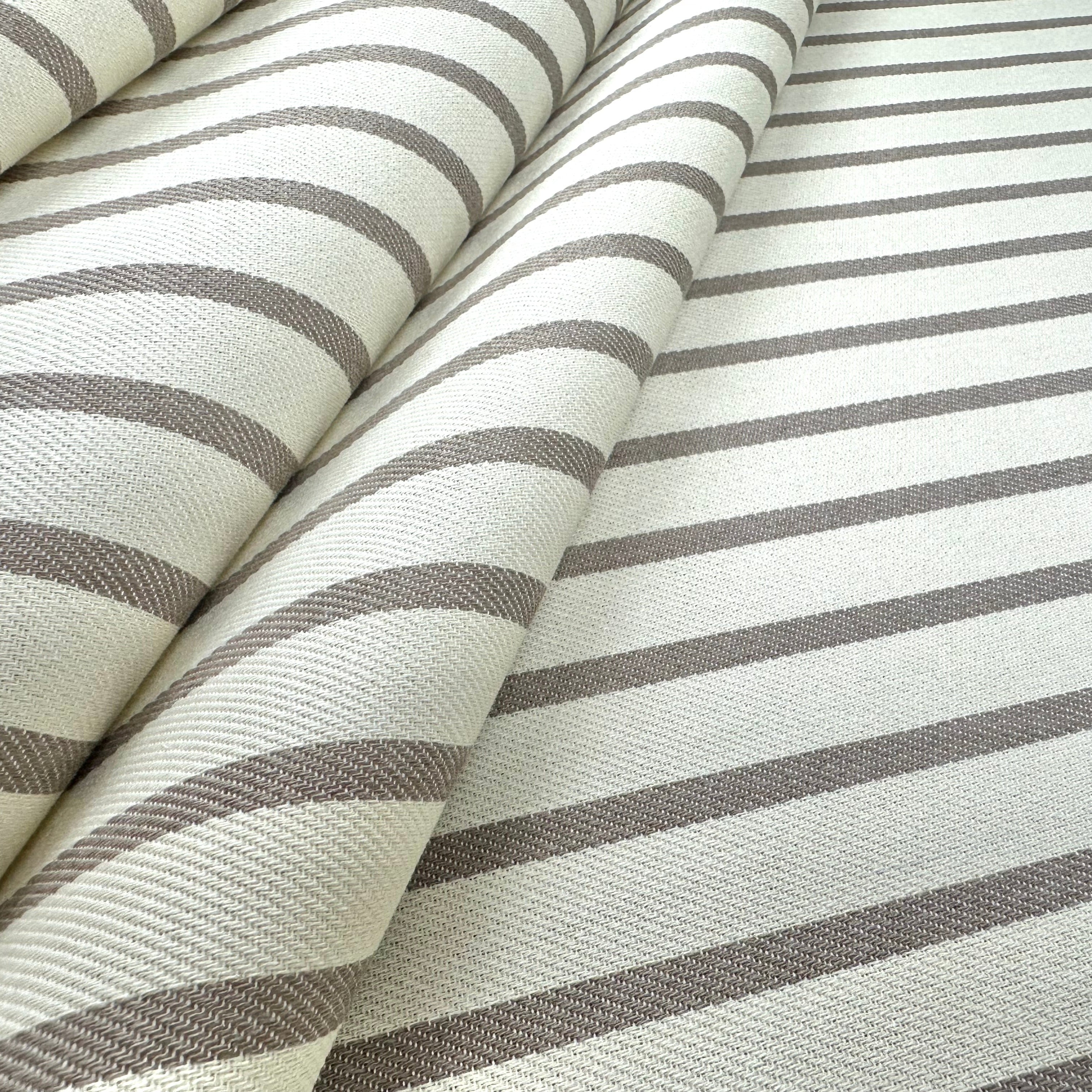 S294 Stain Resistant Stripe Taupe fabric folded 
