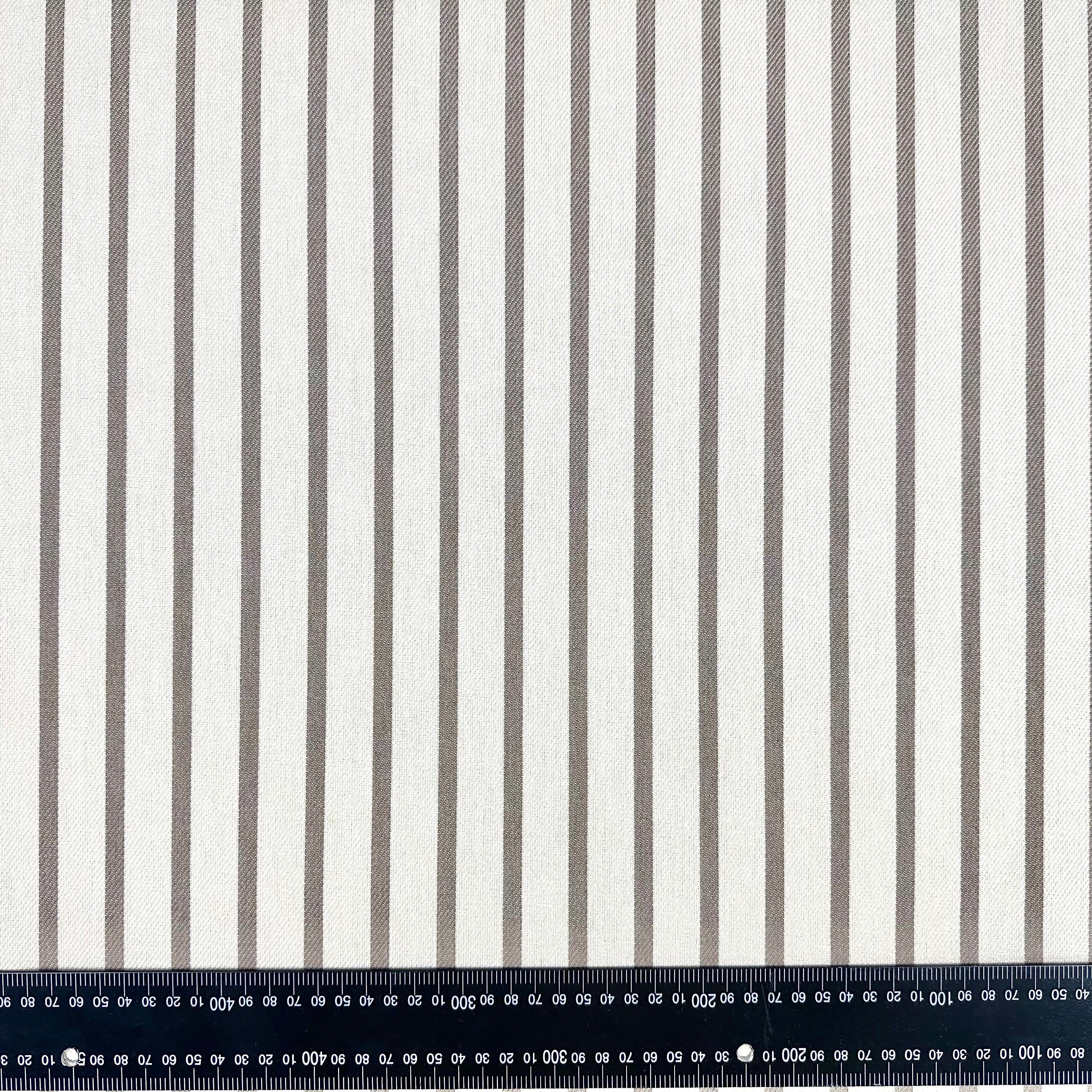 S294 Stain Resistant Stripe Taupe fabric with scale