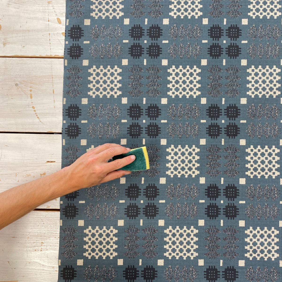 S39 Welsh Blanket Oilcloth Blue Wipeable Tablecloth Fabric