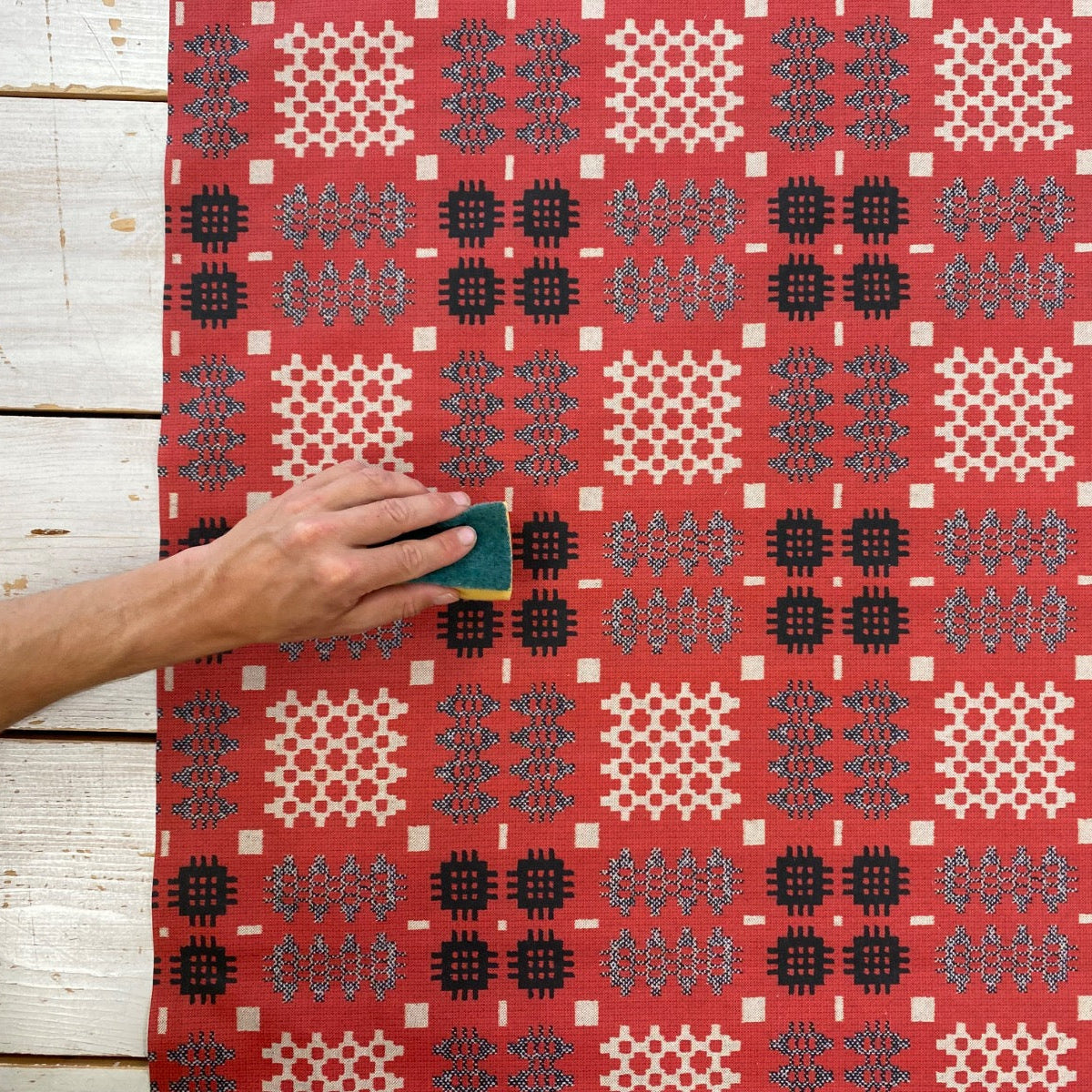 S48 Welsh Blanket Oilcloth Red Wipeable Tablecloth Fabric