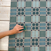 S50 Welsh Blanket Oilcloth Slate Aqua Wipeable Tablecloth Fabric
