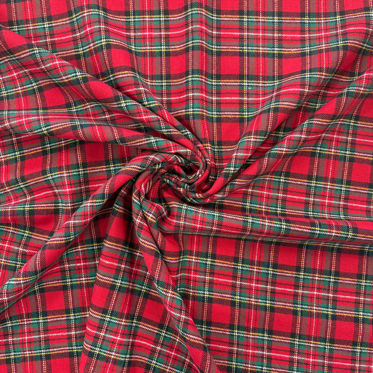 T573 Brushed Cotton Tartan Red Fabric Gathered