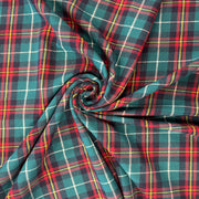 T574 Brushed Cotton Tartan Teal Fabric Gathered