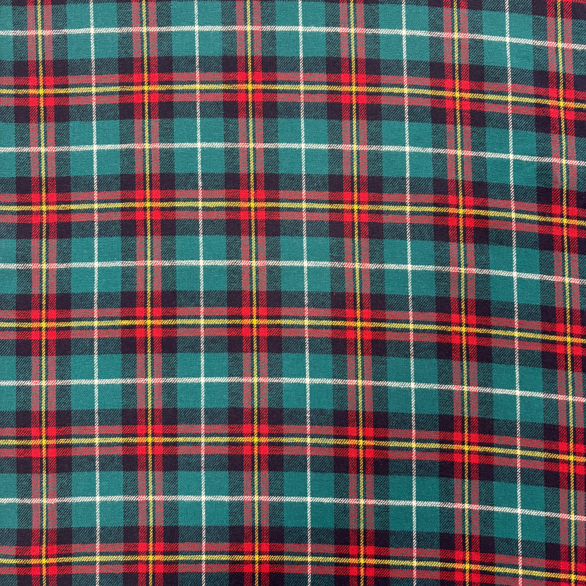 T574 Brushed Cotton Tartan Teal Fabric Swatch