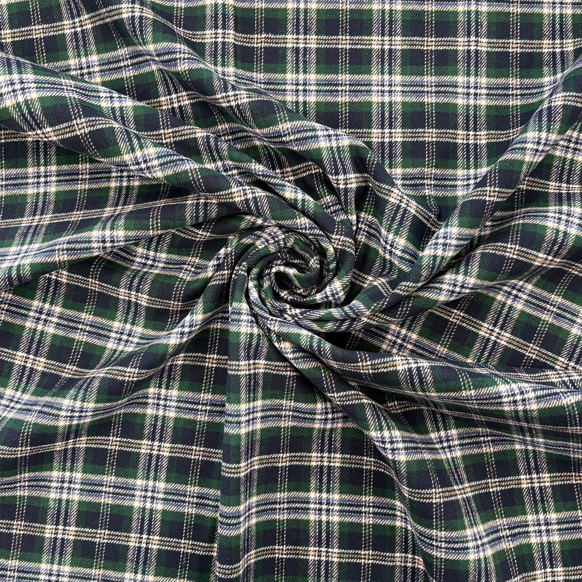 T576 Luxury Brushed Cotton Tartan Blue Fabric Gathered