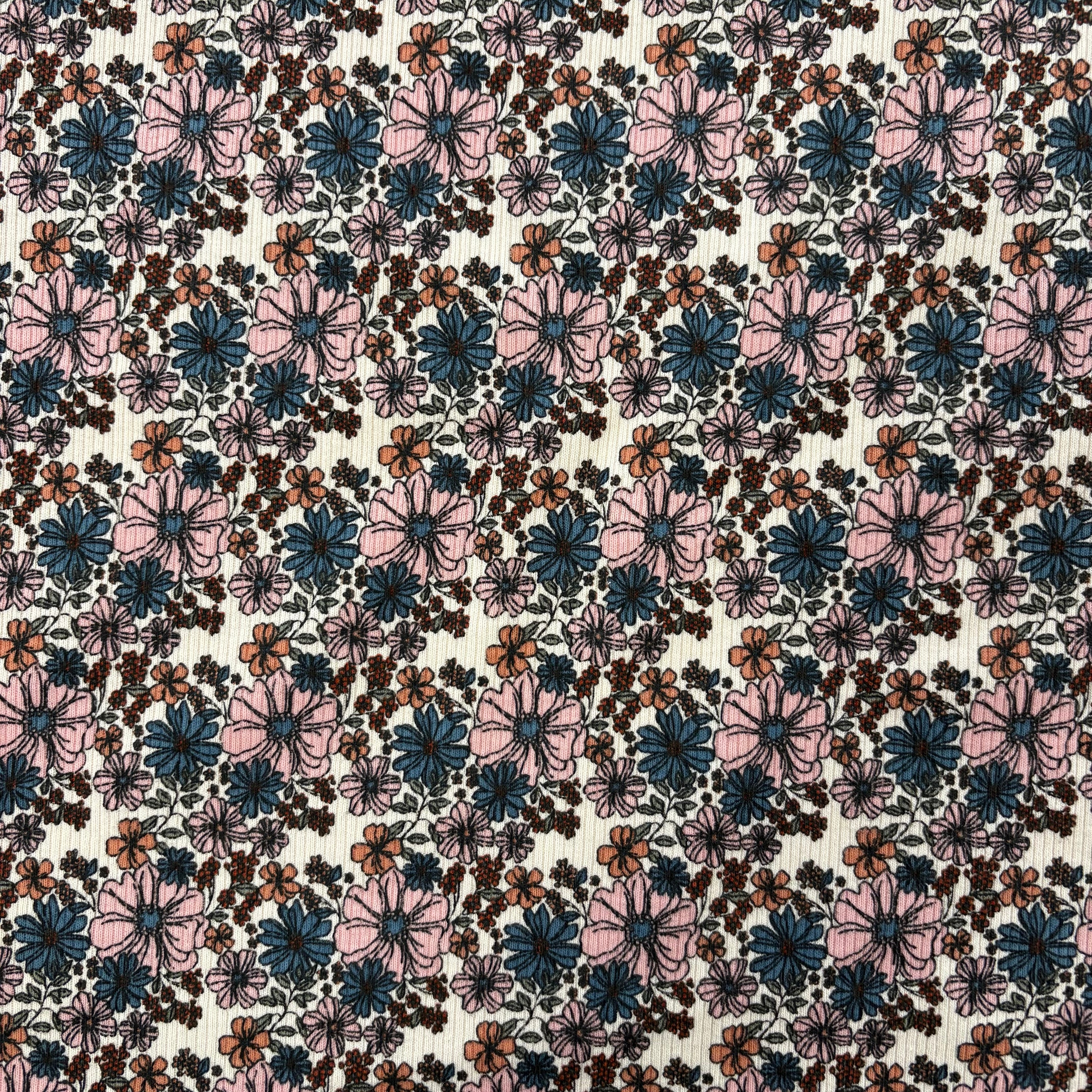 T578 Floral Ribbed Jersey Vintage Fabric Swatch