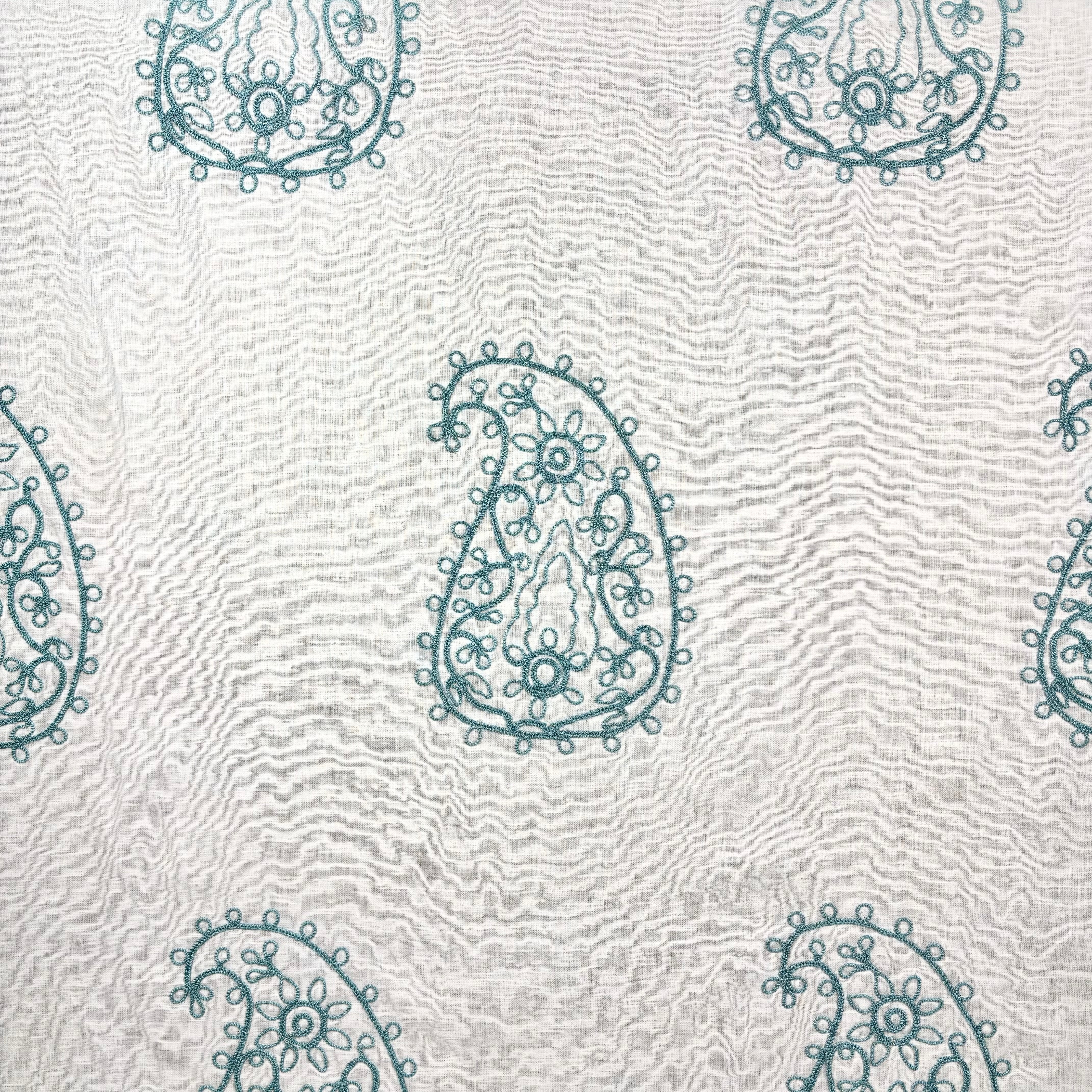 Tex Ex 2935 Embroidered Paisley Linen White Denim Fabric