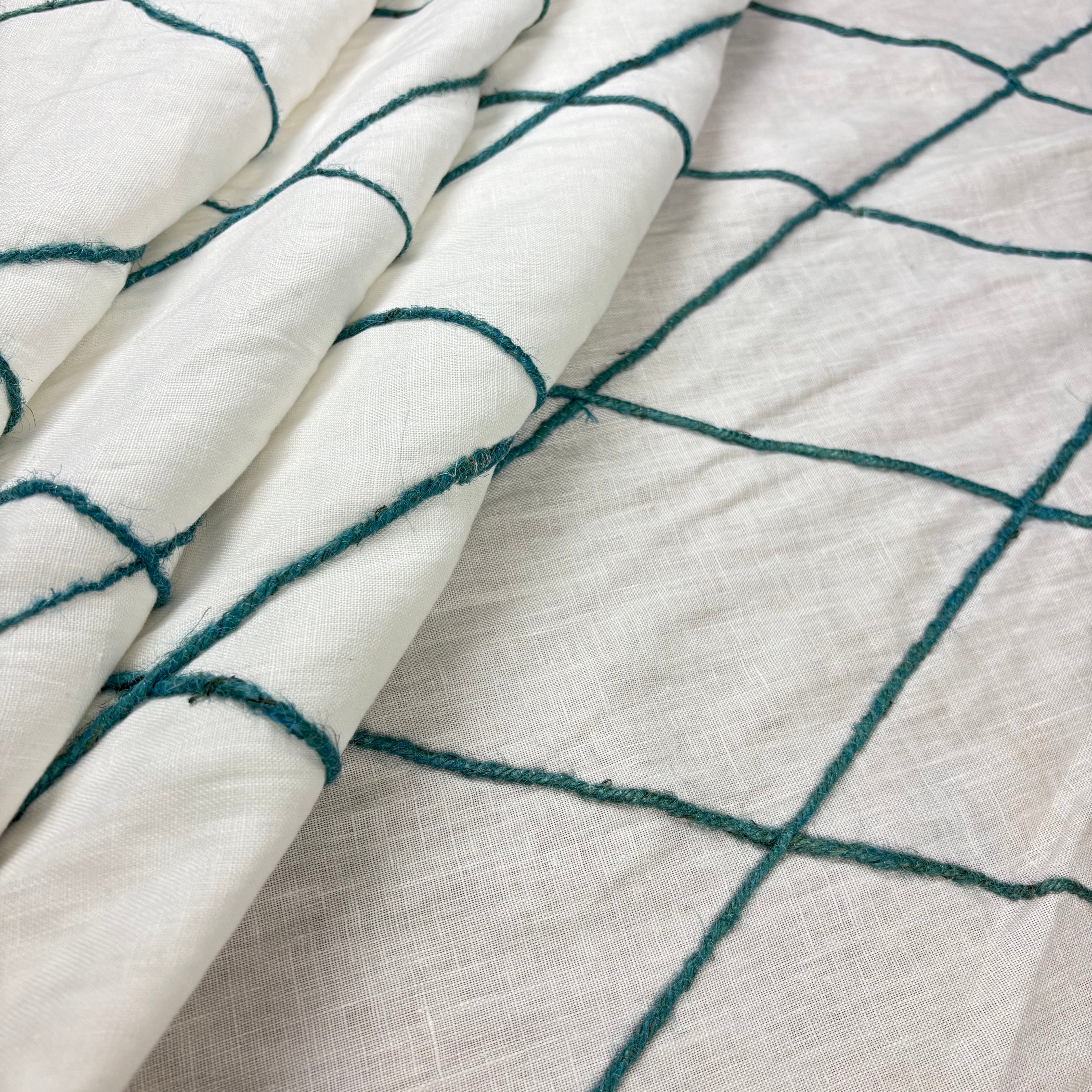 Tex Ex 2938 Embroidered Diamond Trellis Linen Denim Fabric