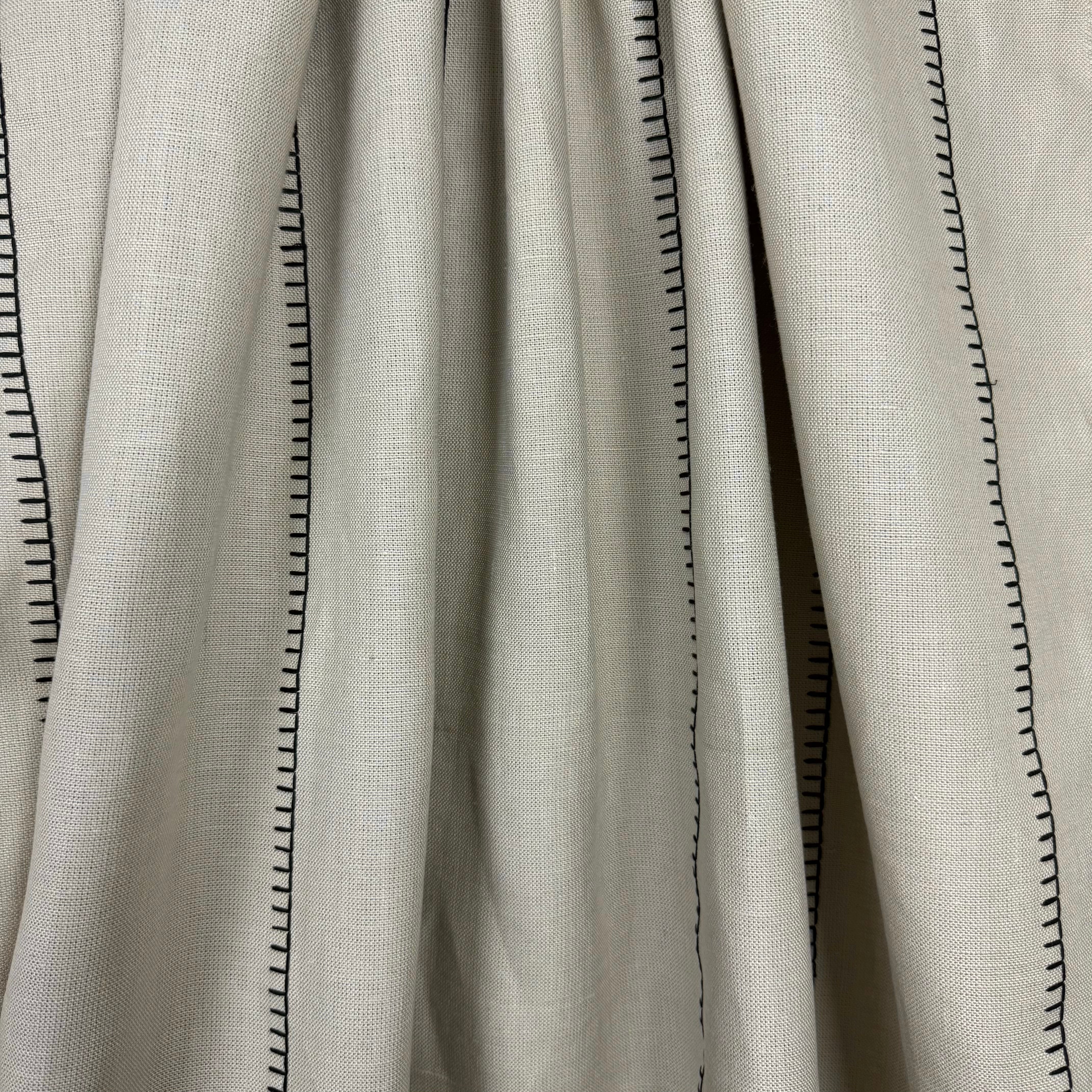 Tex Ex 2940 Embroidered Blanket Stitch Stripe Natural Fabric gathered