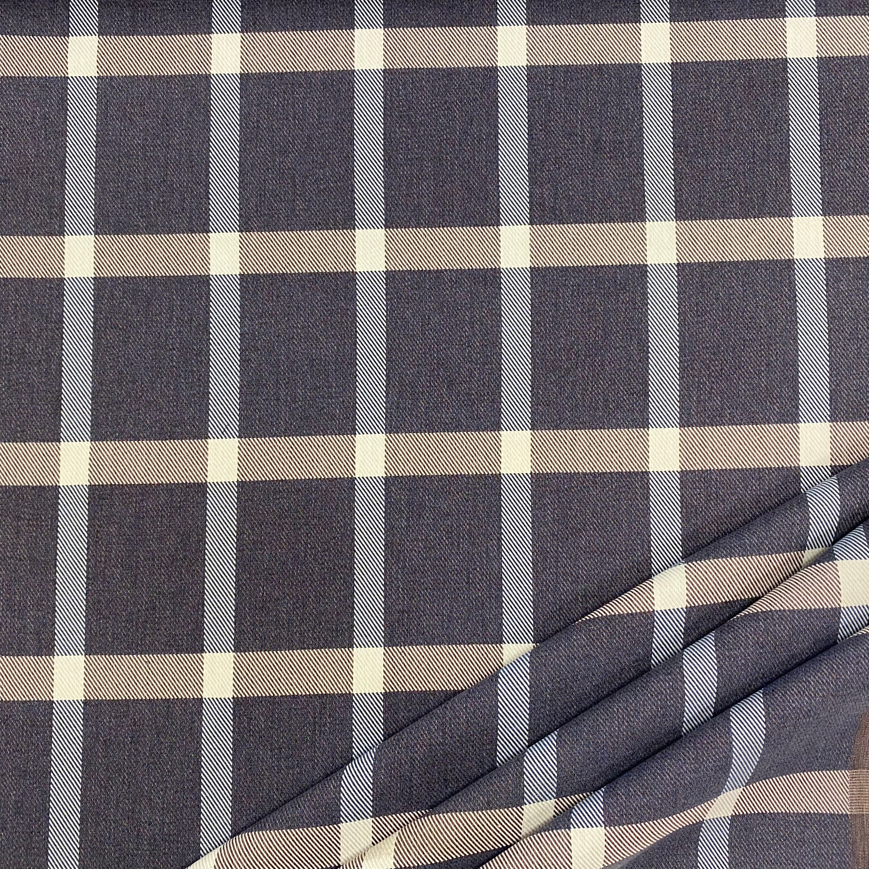 Wool look tartan navy and ivory 