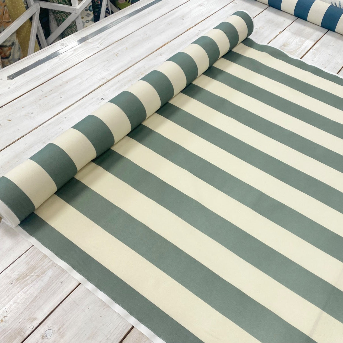Bold Stripe Green Fabric Full Width