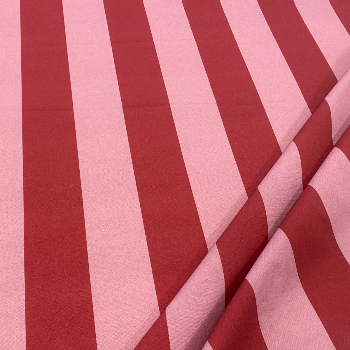The bold stripe berry s228 stripey cotton curtain fabric.