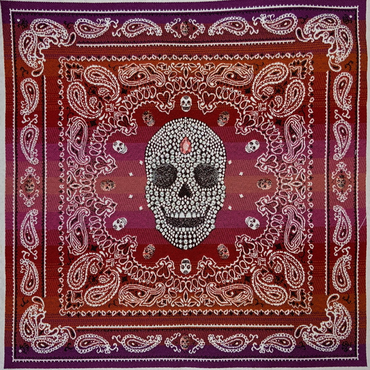 French Woven Diamond Skull Cushion Panel Berry