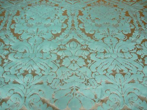 Faux Silk Damask Turquoise Silver