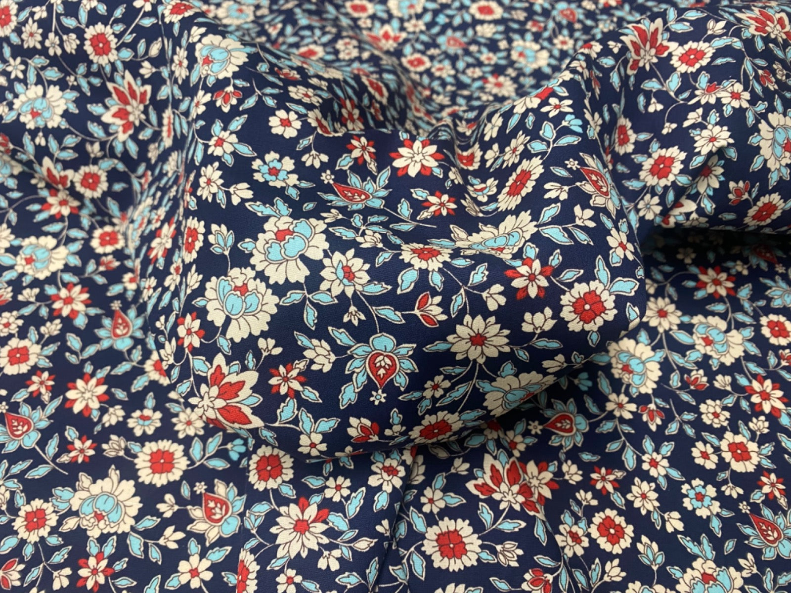 C758 Midnight Flowers Cotton Poplin Navy, Blue, Red