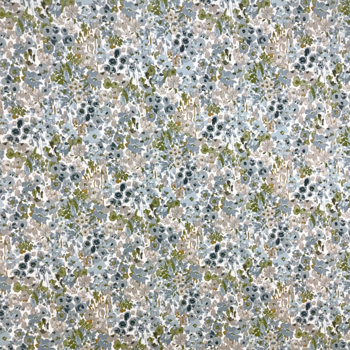Patterned fabric with a mix of blue, green, and beige colors.
