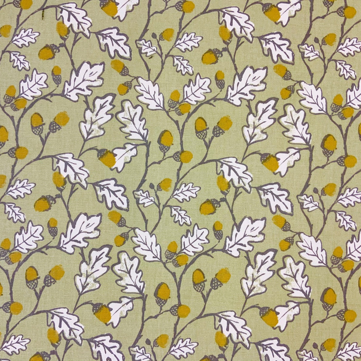 Clarke & Clarke Oak Leaf Print Cotton Curtain Fabric Sage Green Flat