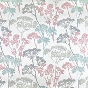 Clarke & Clarke floral cotton curtain fabric in soft pink and pastel shades.