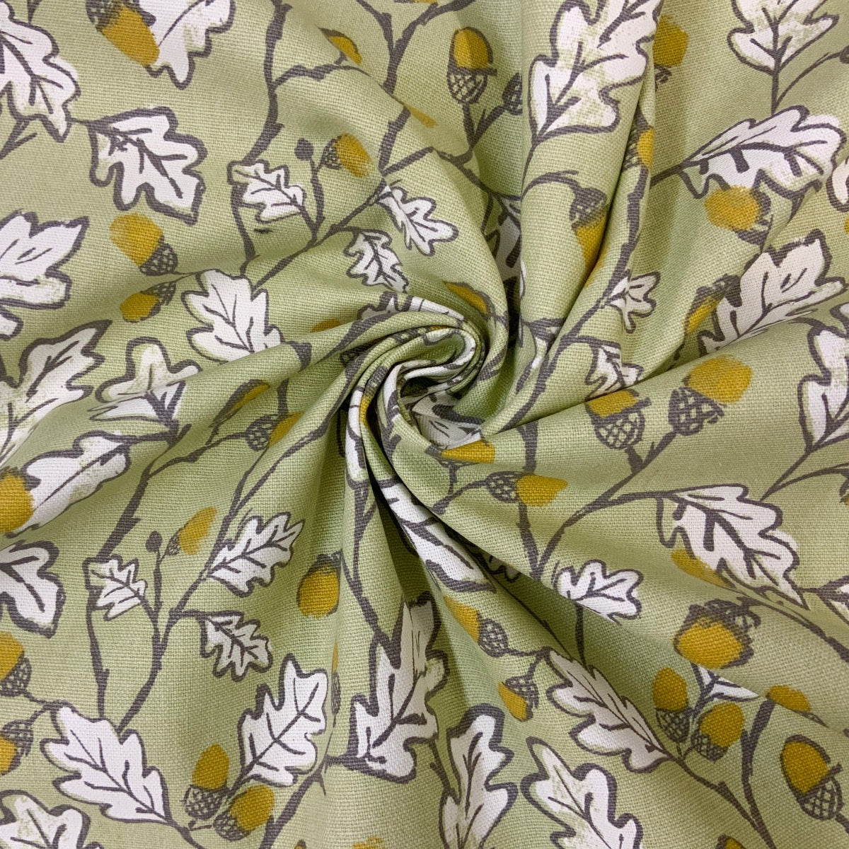Clarke & Clarke Oak Leaf Print Cotton Curtain Fabric Sage Green