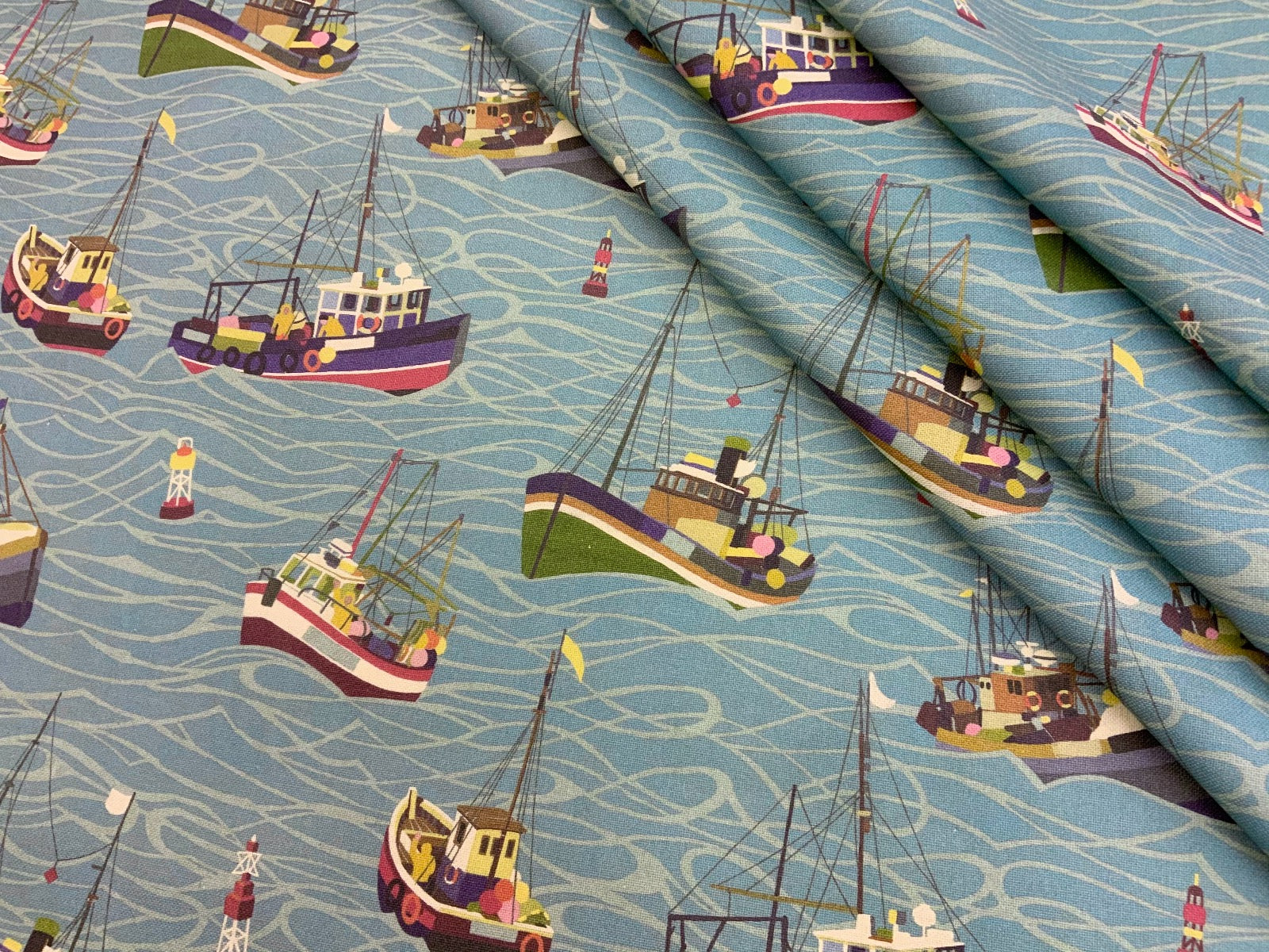 S209 Fishing Boats Oilcloth Blue