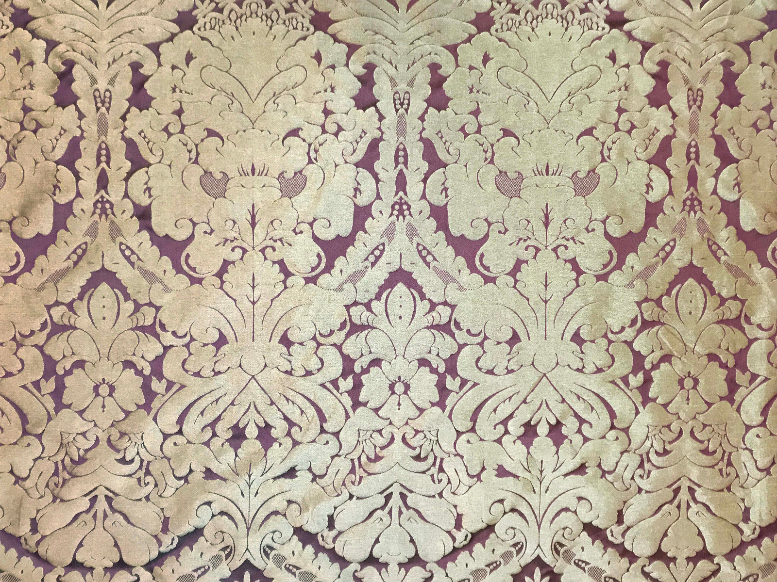 Faux Silk Damask Plum Gold