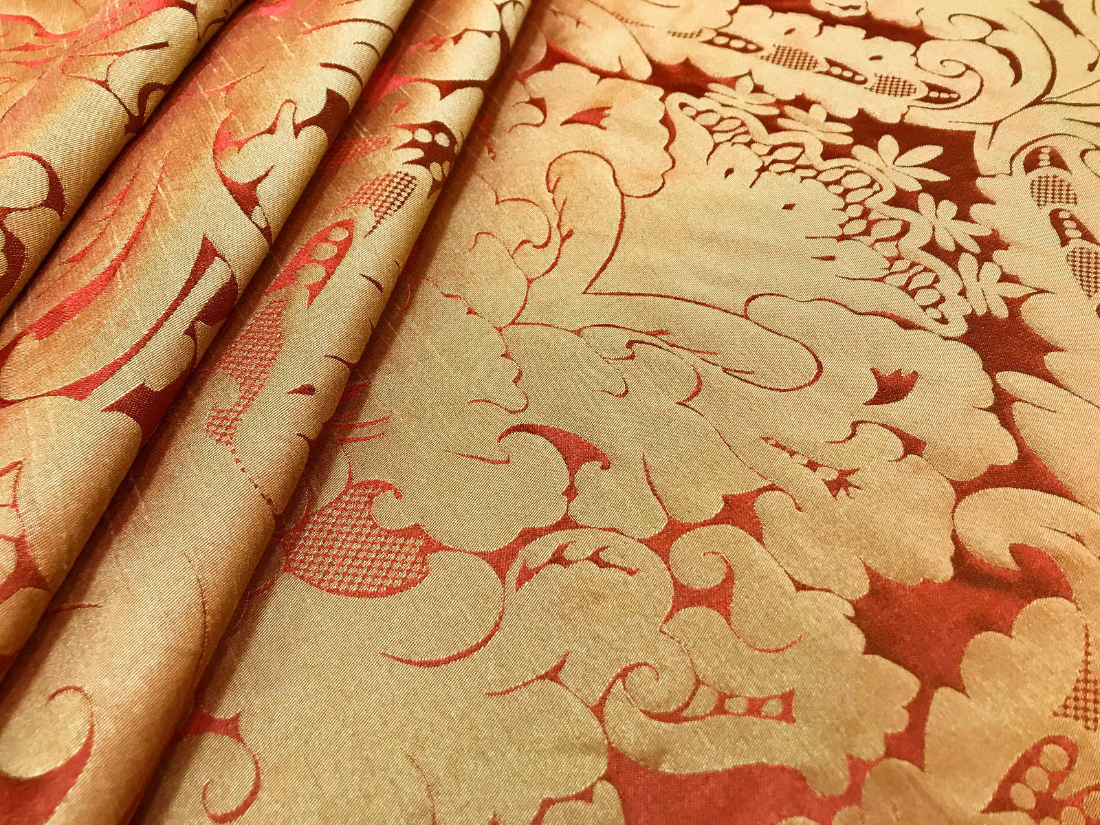 Faux Silk Damask Rust