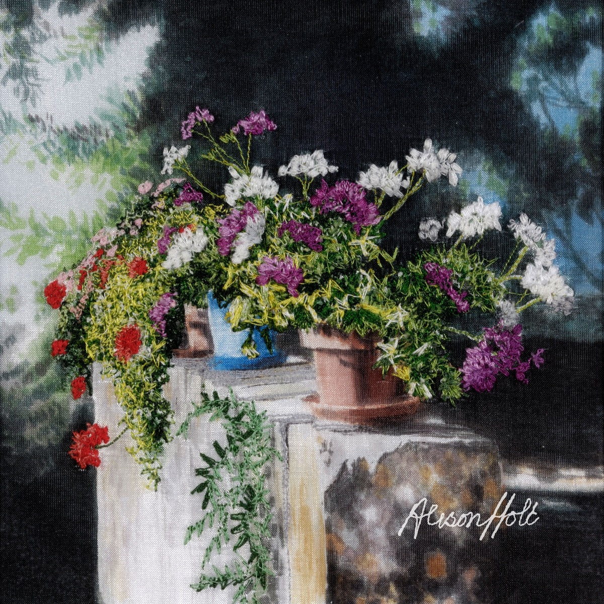 Alison Holt Flower Pots Cotton Velvet Cushion Panel