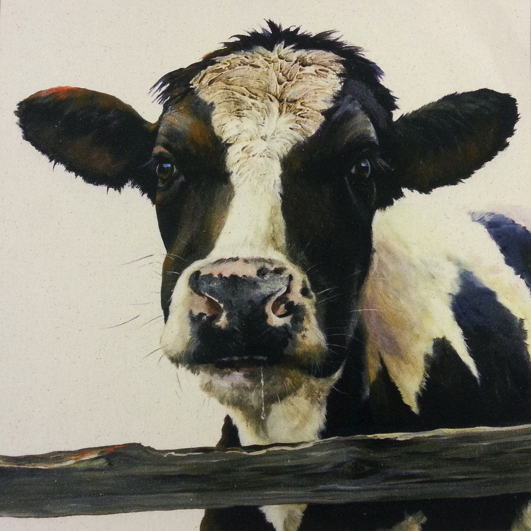 Organic Cotton Farmyard Faces Friesian Calf Natural Panel
