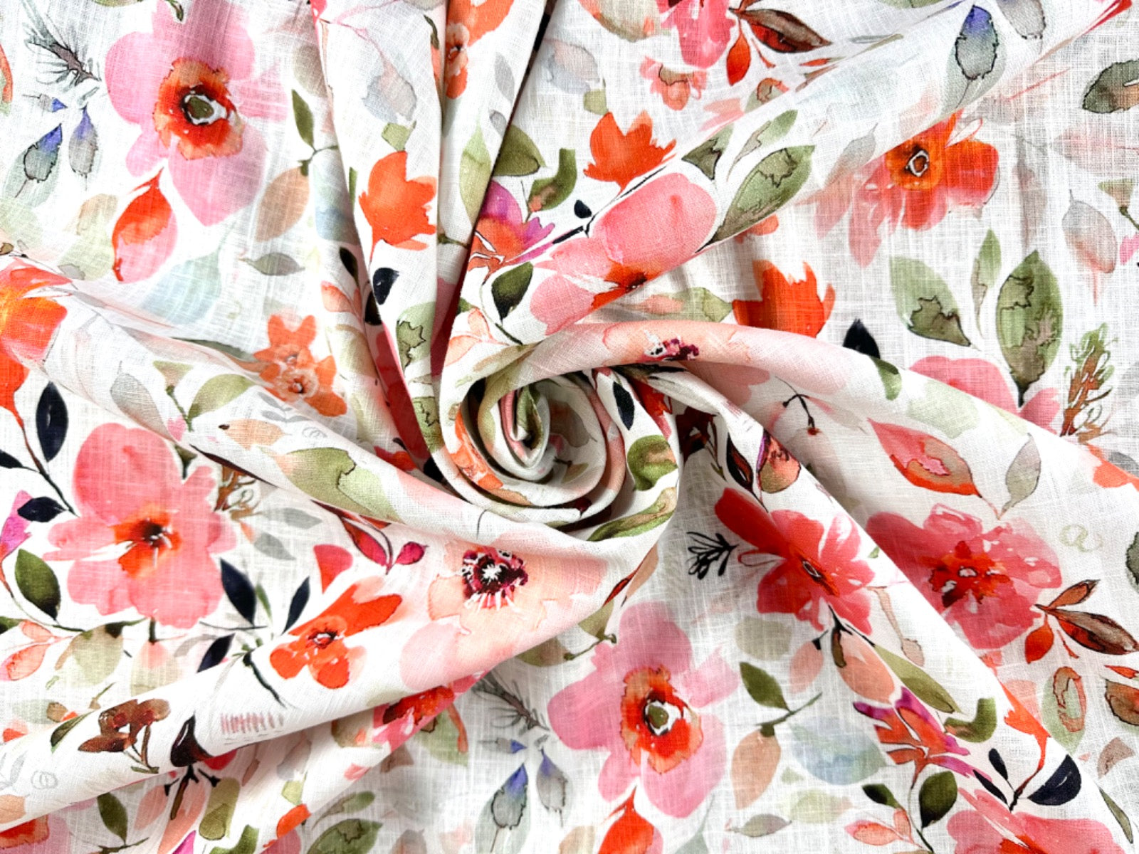 C775 Linen Painted Flowers Pink