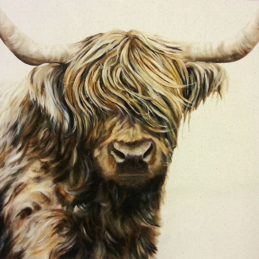 Organic Cotton Farmyard Faces Highland Cow Natural Panel