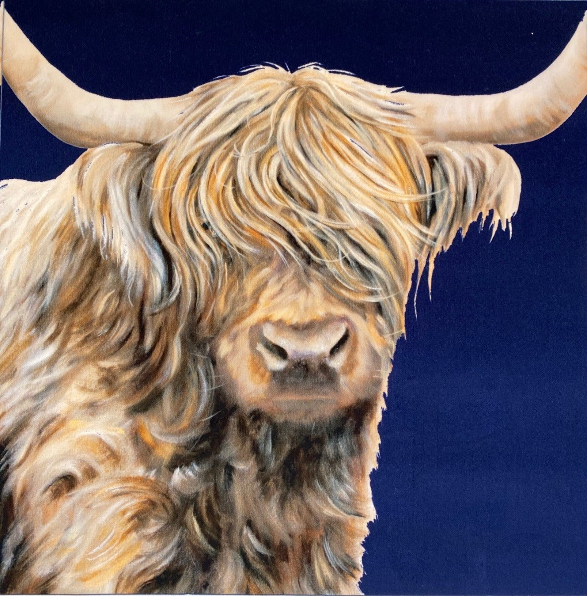 New Highland Cow Navy Shimmer Velvet Cushion Panel
