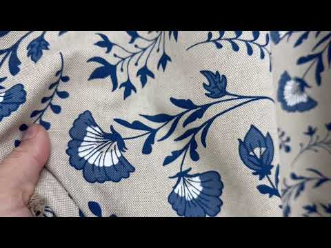 T558 Folk Flowers Blue Linen