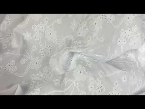 C815 Floral Embroidered Cotton Voile White