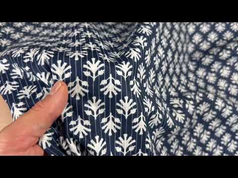 H401 Leaf Block Print Cotton Navy