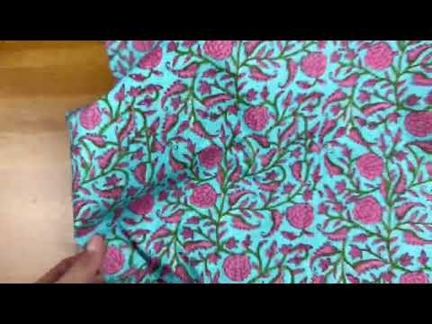 H403 Delhi Flower Block Print Turquoise Pink