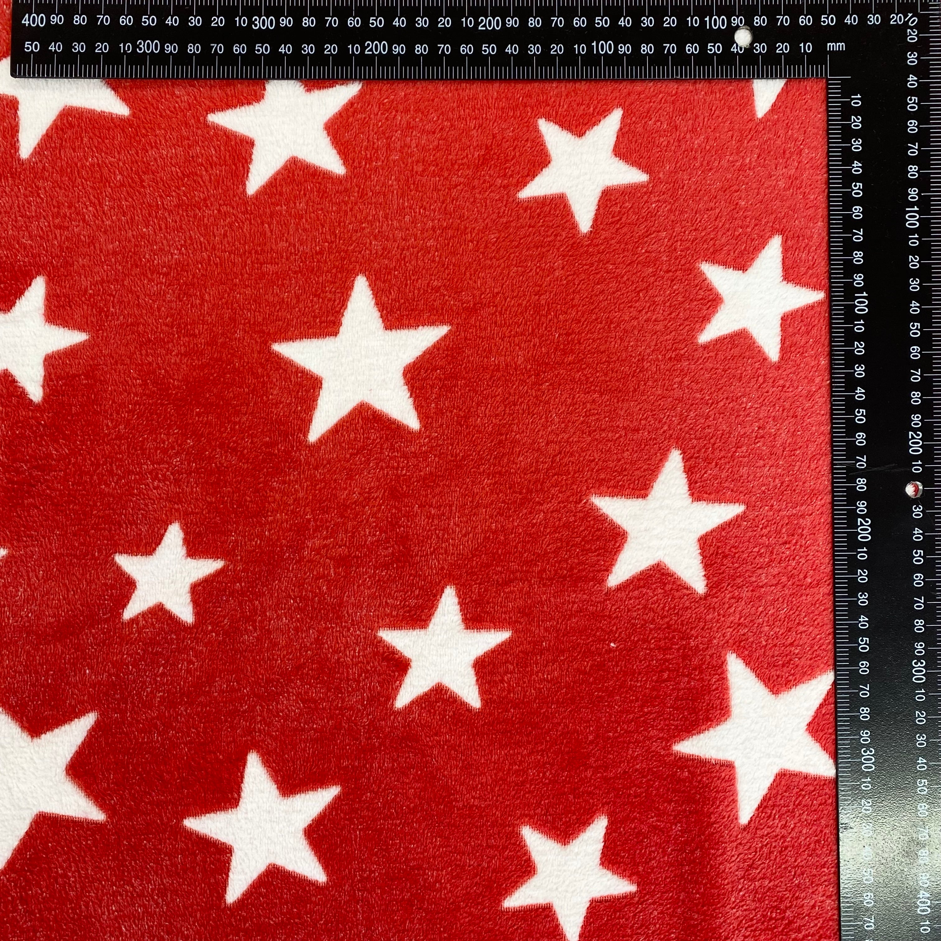 i529 Stars Cuddle Fleece Red fabric with ruler for scle