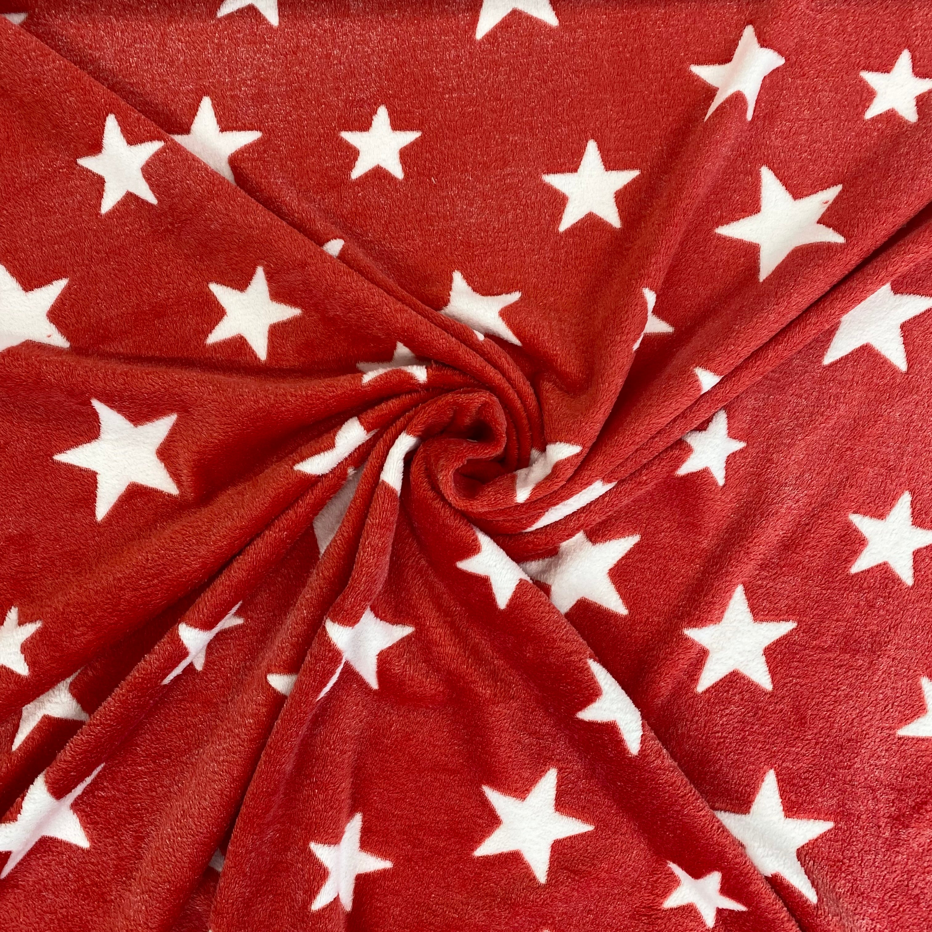 i529 Stars Cuddle Fleece Red Fabric