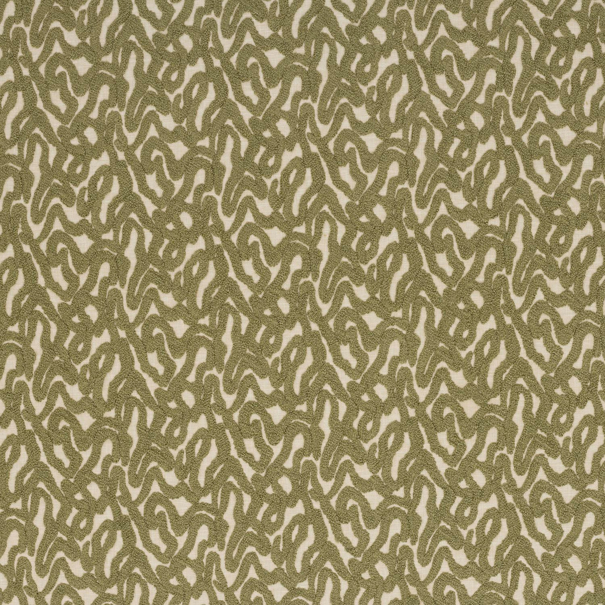 iLiv Arlisse Cedar fabric gathered, a contemporary appliqué cotton-mix upholstery and soft furnishing fabric in rich green tones from the Zafira collection