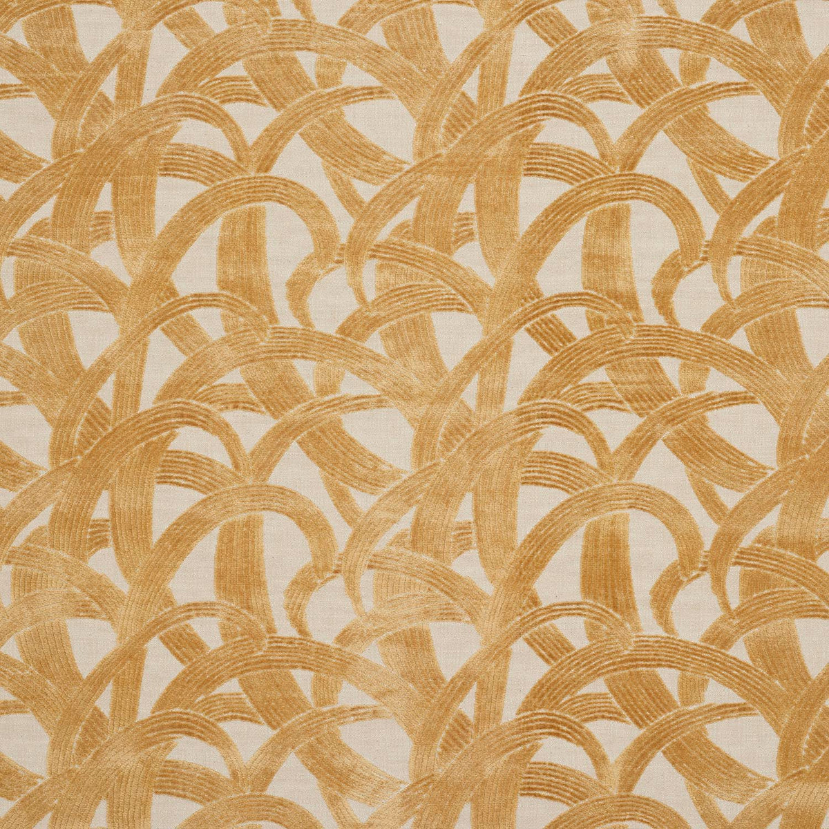 iLiv Azra ochre velvet fabric featuring a contemporary dimensional pattern in rich gold tones, shown as a textured fabric swatch.