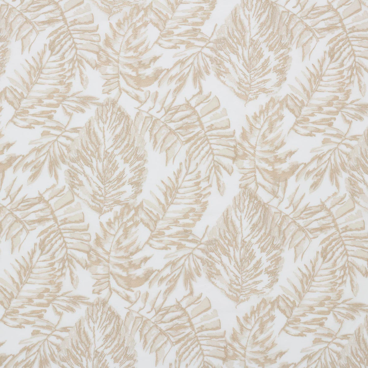 iLiv Calista Voile Sand fabric featuring a delicate tone on tone embroidered floral design on a soft sand coloured voile.