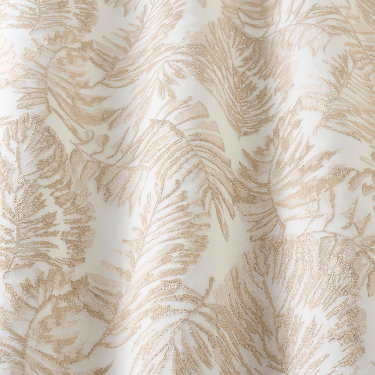 iLiv Calista Voile Sand fabric Gathered featuring a delicate tone on tone embroidered floral design on a soft sand coloured voile.