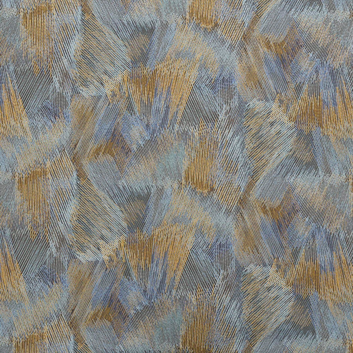 iLiv Emberley prussian fabric featuring a contemporary embroidered pattern in rich blue tones.