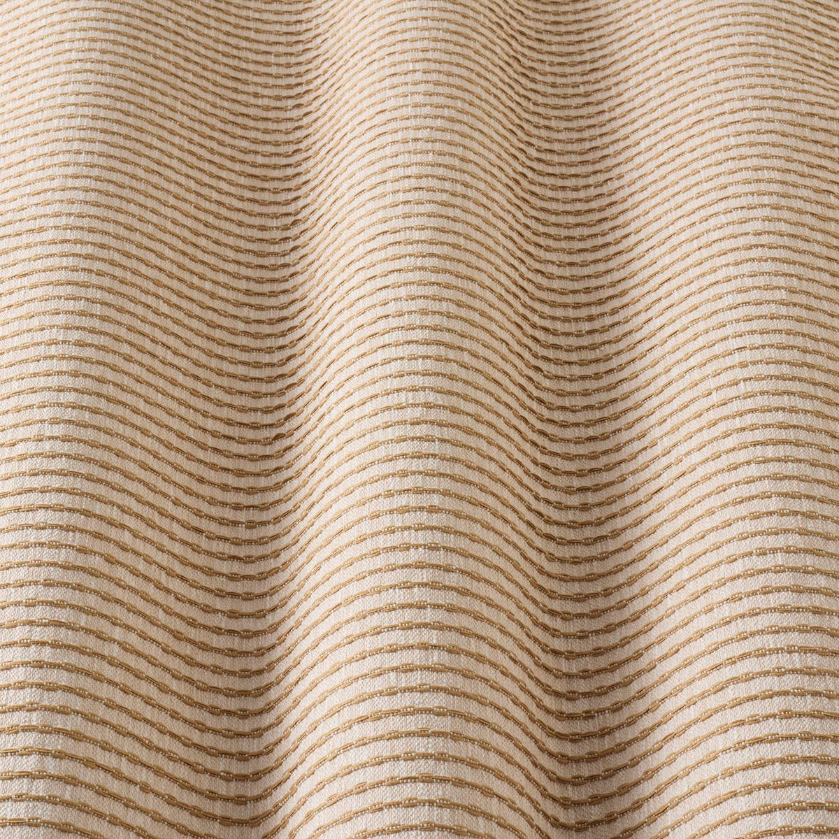 iLiv Sundara Ochre gathered fabric, a contemporary woven stripe cotton-mix upholstery and soft furnishing fabric in rich ochre tones from the Zafira collection.