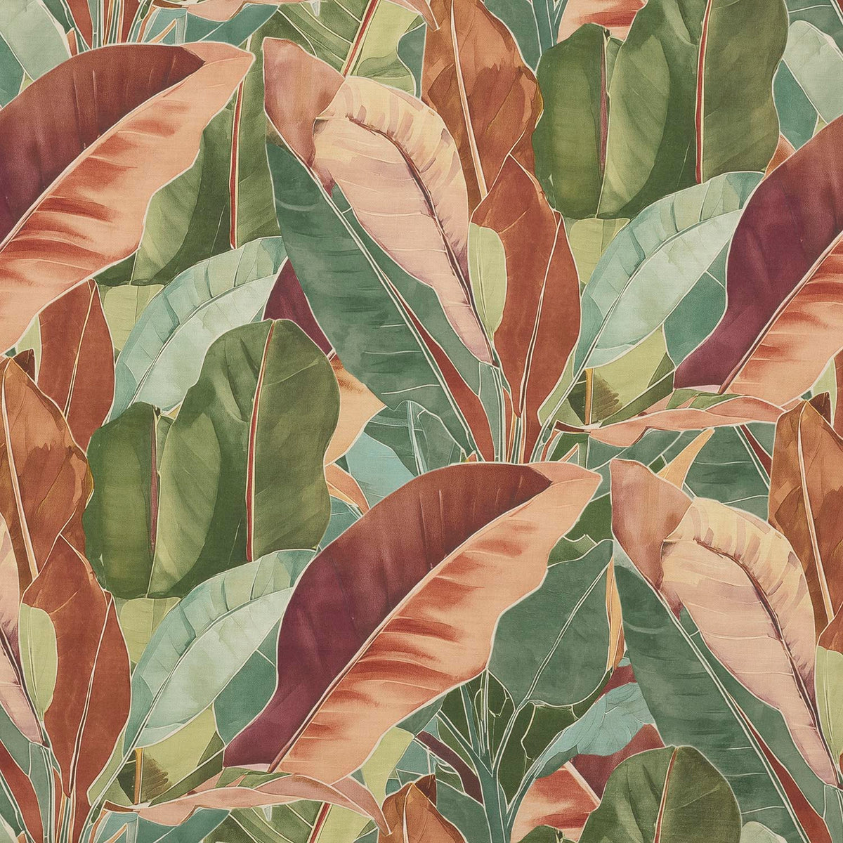 iLiv Zafira Burgundy contemporary fabric in rich brown and green tones, featuring a stylish leaf design on a 100% cotton base cloth.